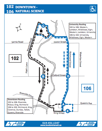 LTC routes 102 and 106 map